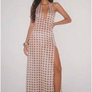 Driti Maxi Dress In Chiffon Blurred Check Peach